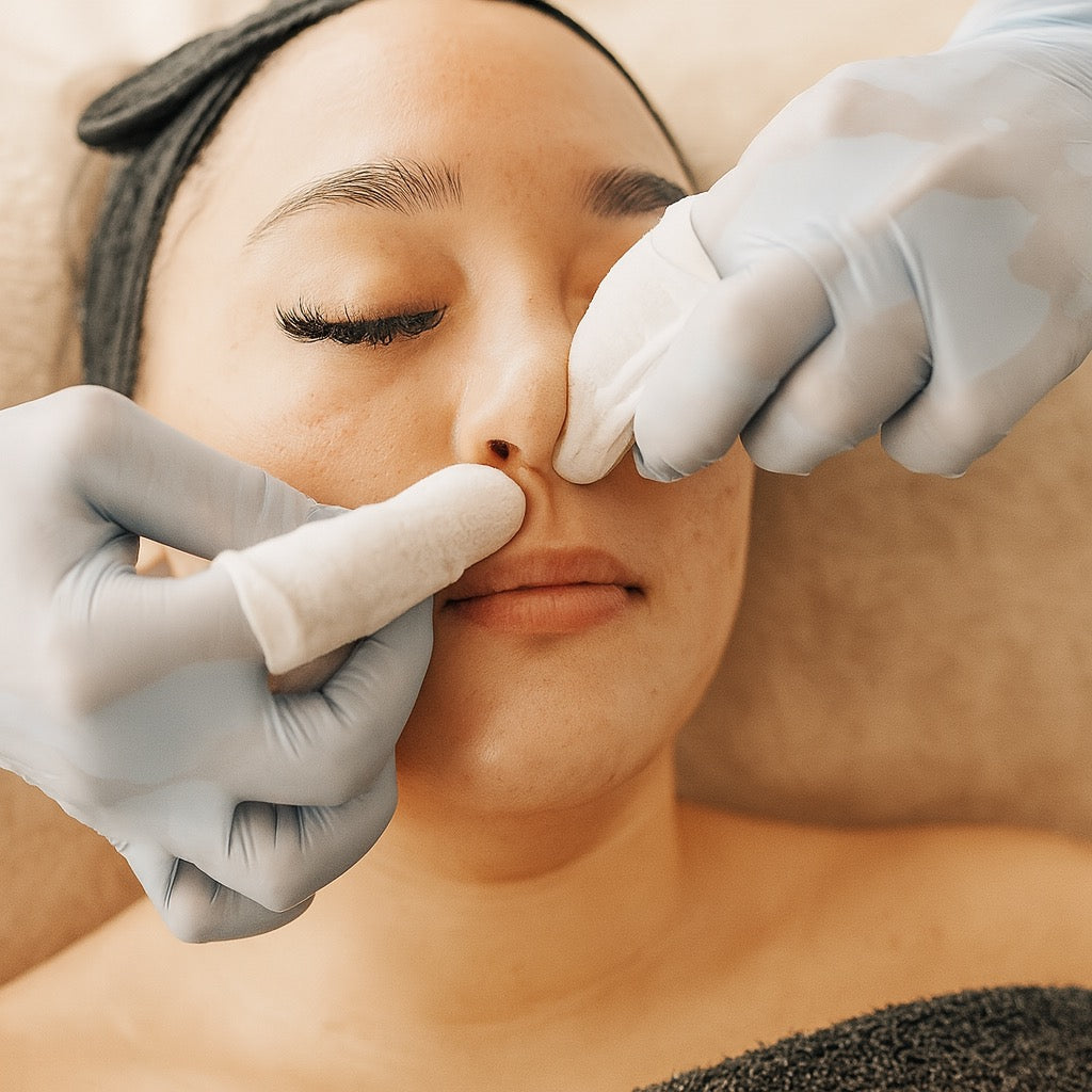 Professional facial extractions during an acne facial