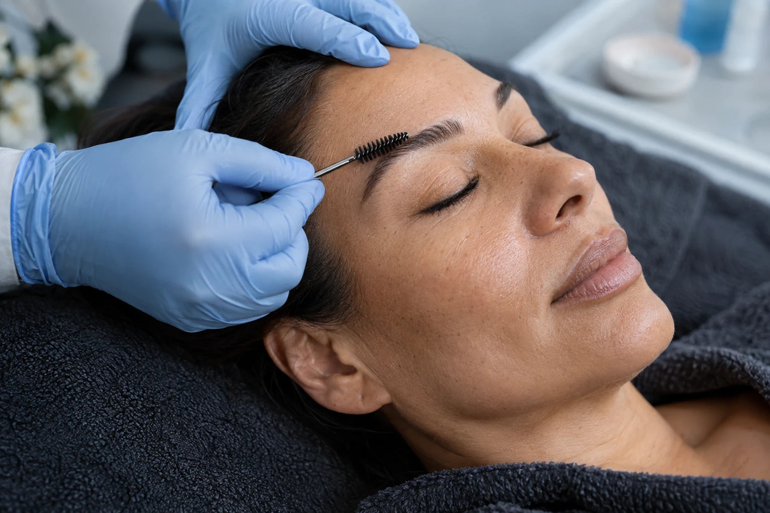 Illustrative natural brow grooming with a spoolie